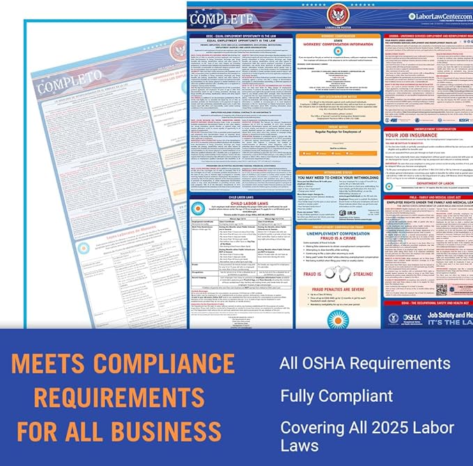 2025 New Mexico Labor Law Poster - State, Federal, OSHA Compliant - Workplace Required Posting for Employees - English Employment Poster- UV Laminated Waterproof - 26" x 39.5”- English