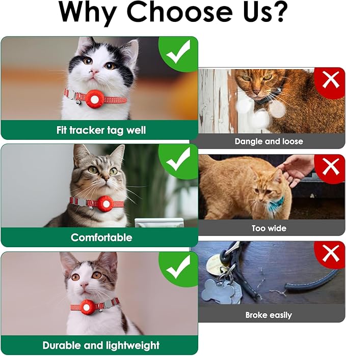 Cat GPS Tracker, Waterproof Pet Tracker for Cats, Compatible with Apple Find My App (Only iOS), Cat Tracker Collar with Safety Elastic Buckle, Works with Any Collar, No Monthly Fee, Red