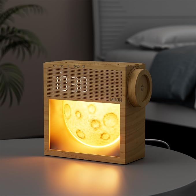 Sunrise Alarm Clock, Sound Machine & Gentle Wake-Up Light, Dual Alarms 20 Natural White Noise Machine for Heavy Sleepers Adults, Snooze, Timer, Dimmable Bedroom Bedside Moon Lamp, Better Sleep Gifts