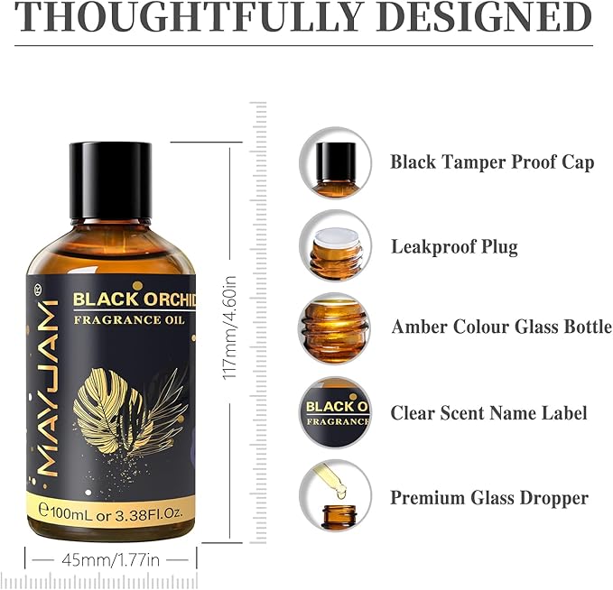 MAYJAM 100ML/3.38FL.OZ Black Orchid Fragrance Oils with Glass Dropper, Essential Oils for Diffusers for Home, Long Lasting Scented Oils for Diffusers Soap Candle Making