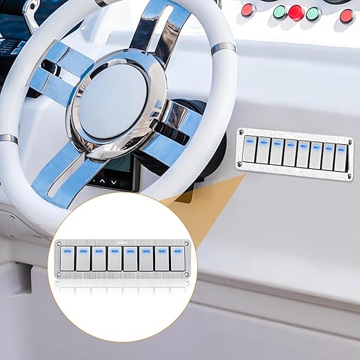 Nilight 8 Gang Rocker Switch Panel 3 Pin On Off Pre-Wired Blue LED Waterproof Aluminum with DIY Stickers for 12V 24V Automotive Cars Marine Boats UTV Truck Jeeps