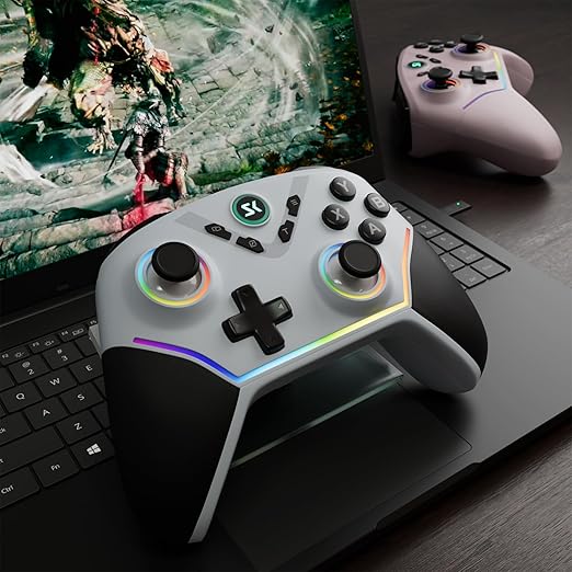 Wireless PC Controller with Hall Effect Joysticks & Triggers, 1000Hz Polling Rate, Trigger Locks, Bluetooth Pro Gaming Controller for PC/Steam/Luna/Tesla - 4 Macros and Turbo, Dynamic RGB, Silver