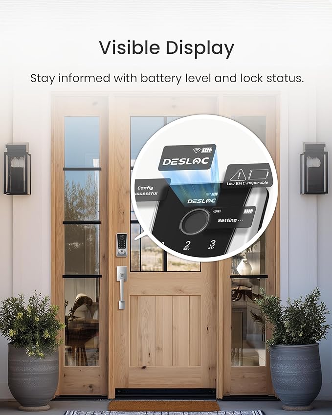 DESLOC WiFi Smart Lock D110 Plus, Built-in Wi-Fi No Hub Needed, Fingerprint Keyless Entry Front Door Lock, Touchscreen Keypad Deadbolt, Remote Control, Auto Lock, Anti-Peep PIN, BHMA, Alexa Compatible