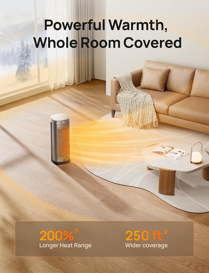DREO Space Heaters for Indoor Use, Fast Heating Portable Heaters with Remote, Large PTC Ceramic Electric for Bedroom, 12H Timer, 70ยฐ Oscillation, Overheat Protection, 1500W Safety Heat for Home Office