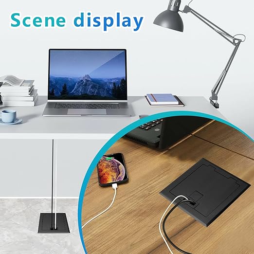 KYHSHJ Recessed Flat Hidden Socket Kit with 2 * 15A Receptacle,4.8A 1 USB-A Ports &1 USB-C Port+3-Port RJ45 Datacom Receptacle. Internal Height Adjustable,Corrosive Resistant Hardware,Black