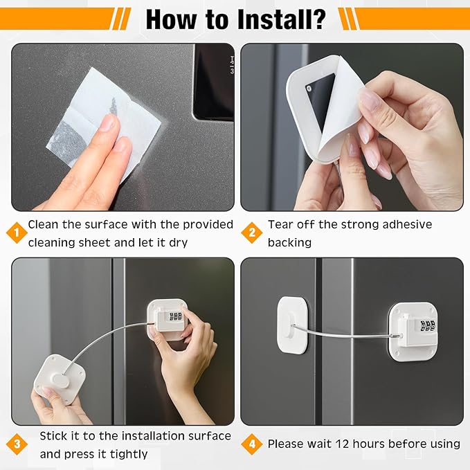 8 Pack Fridge Lock Heavy Duty Locks for Fridge Freezer Lock for Child Safety Cabinet Coded Adhesive Combination Refrigerator for Drawers Cabinet Window Easy Install No Drilling Black(White)