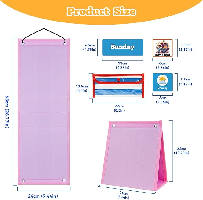 Visual Schedule for Kids Chore Chart,3 in 1 Daily Schedule Board Routine Pocket Chart Cards for Toddlers,Autism Learning Materials Tool Wall Planner for Home School with 103 Cards (Pink)