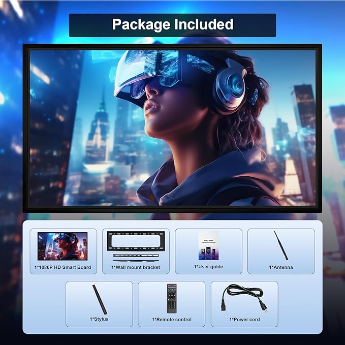 Smart Board 55 Inch, 8+64GB Interactive Whiteboard Google EDLA Certified Rotating Touch Screen, Screen Mirroring for Live Streaming, Classroom, Home and Business (Wall Mount Included)