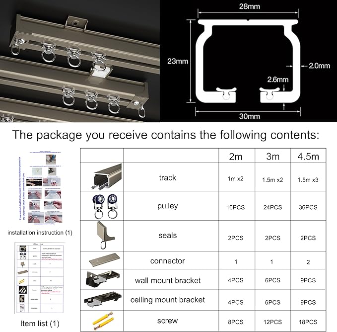Curtain Track Wall Mounted Rail for Curtains, Drapes, and Room Dividers Ceiling or Wall Mount Curtain Track Room Divider-Sliding Curtain Rail (champagne, 4.5m)