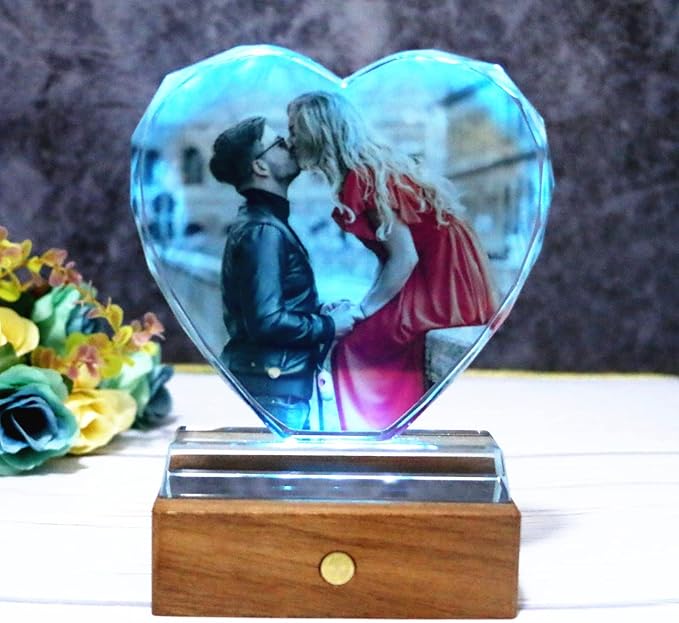 FANF&YKPY Personalized Crystal Custom Color Pictures - Heart-shaped Crystal Photo Frame, Birthdays, gift for her, Wedding Gifts, for Girlfriends, Husbands,Wife,Friends,Parents
