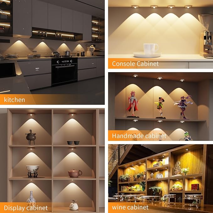 Puck Lights Cordless with Remote Control, 2200mAh Rechargeable Under Counter Lighting,3 Color Temperatures Dimmable Under Cabinet,Closet Light,Tap Light for Hallway (White, 3PCS)