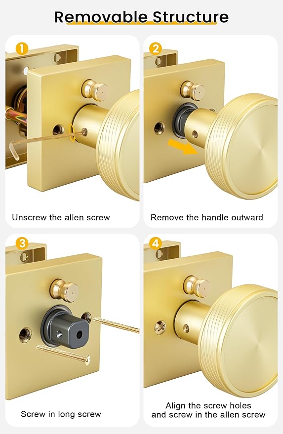 goldenwarm Gold Door Knobs Interior, Brushed Gold Door Knobs Square Privacy Door Knob for Bedroom Bathroom, Modern Heavy Duty Interior Doorknobs - 12 Pack Zinc-Alloy