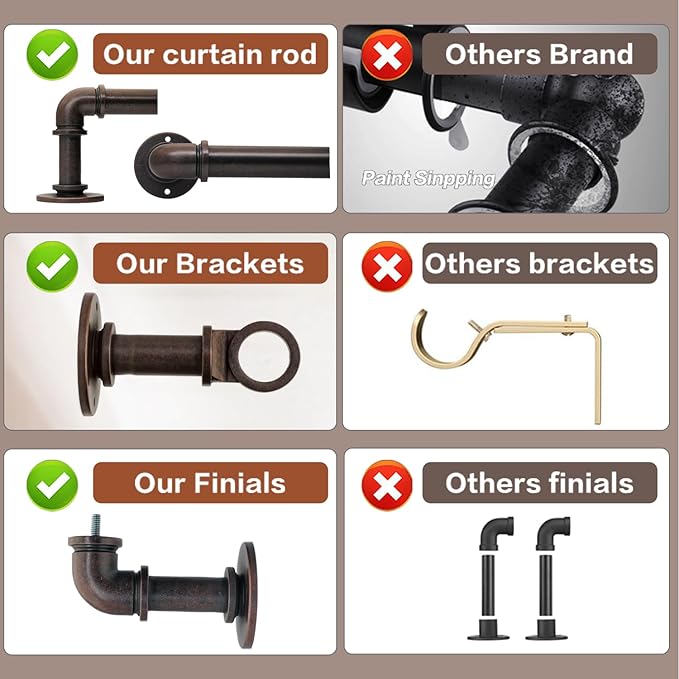 Bronze Curtain Rods 18 to 120 Inch, Industrial Curtain Rods,Adjustable Length,1 in Diameter Pipe,Wall or Ceiling Mounted,for Bedroom and Living Room(Antique Red Bronze 18” to 120”)