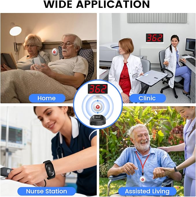 Nurse Call System with 10 Alert Emergency Call Buttons,2 Wrist Watch Receivers and 1 Display Receiver Wireless Caregiver Pager Calling System,1000ft, for Medical Clinic Nurses Station Home Hospital