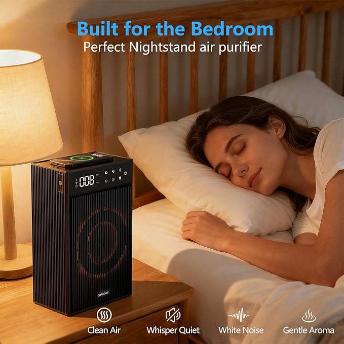 CleanForce Cube | 4-in-1 Desk Smart Air Purifier with Bluetooth Speaker, Wireless Charger & Aroma Diffuser | for Home Office, Bedroom | FCC Certified | Quiet & Space Saving