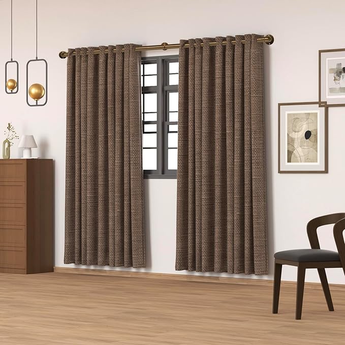 Industrial Curtain Rods 18 to 88 in,Blackout Curtain Rod,Adjustable Length,1 in Diameter Pipe,Wall or Ceiling Mounted,for Bedroom and Living Room (Coffee Gold 18” to 88”)