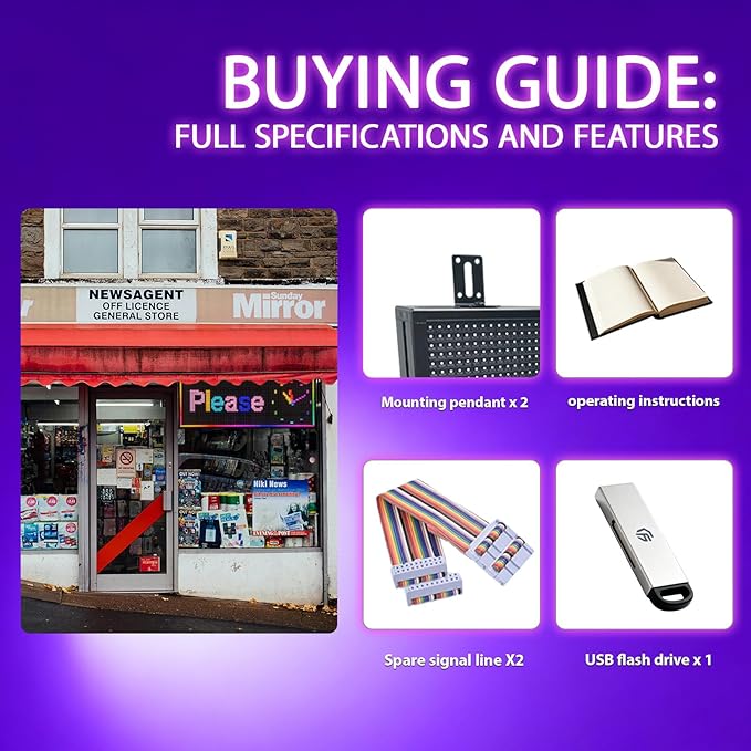 Programmable Led Sign With Full Color Display - Energy Saving and Waterproof Led Message Board for Schools, Shops, and Businesses, Supports wifi Connection,39"x14"