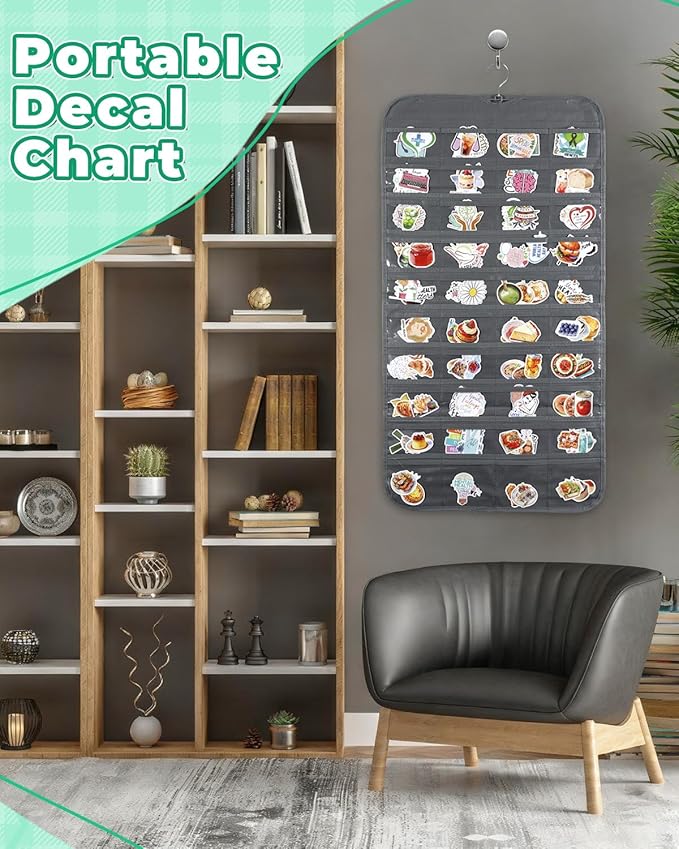 UCEC Hanging Sticker Organizer, Double-Sided 80 Pocket Hanging Sticker Display Stand with Waterproof Pockets, Portable Sticker Charts for Classroom, Vendors Events and Small Business Supplier (Gray)