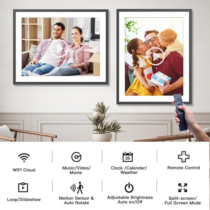Large Digital Picture Frame 17” WiFi-Photo-Frame - 1280x960 IPS HD Touch Screen, 32GB Smart Picture Frame, Motion Sensor, Auto-Rotate, Wall-Mounted, Share Photos Videos via App, Gifts for Mom Dad
