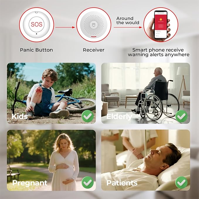 Caregiver Call Button Wireless Call Button for Elderly at Home,WiFi Panic Button,Life Alert Systems for Seniors No Monthly Fee (whiter2)