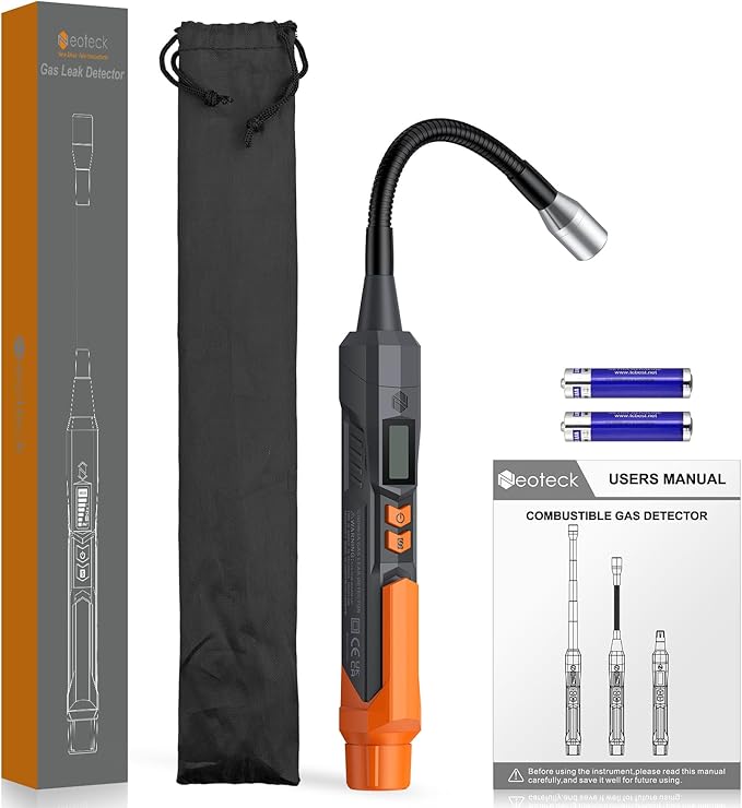 Neoteck 50-3000ppm Gas Leak Detector with 4-inch Probe Natural Gas Detector Pen with High/Low-Sensitivity Portable Gas Sniffers with Audible & Visual Alarm to Locate Combustible Gases for Home