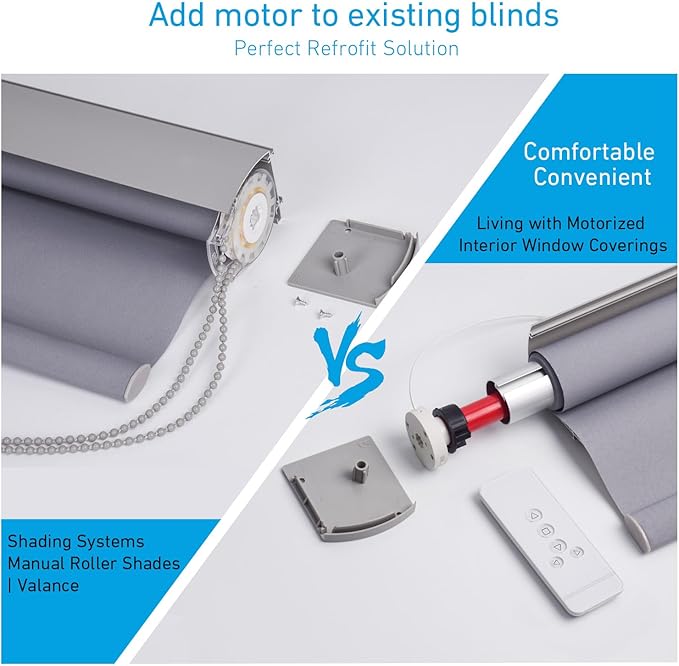 Rollerhouse Rechargeable Wireless Tubular Roller Shade Motor Kit, with Remote Control for Motorized Electric Roller Blind Shades, 1.5 inch Tube