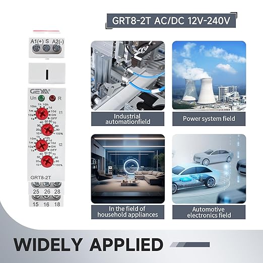 GRT8-2T Double Delay On Timer Relay,16A AC/DC12V to 240V Adjustable Two Groups of Output terminals with Different delay on Times Relay of Wide Time Delay Range for 0.1 Seconds to 10 Days