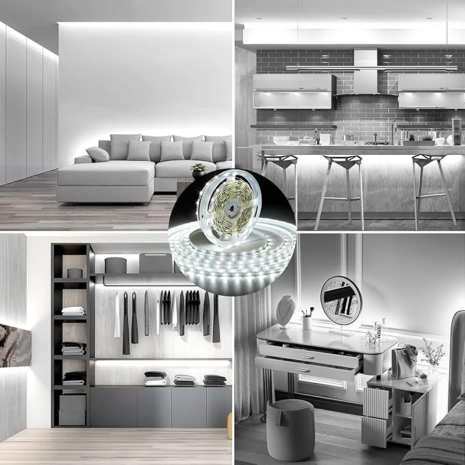 White LED Strip Lights, 131ft Dimmable 24V LED Lights Strip 6500K Bright Daylight White, Flexible Tape Lights for Bedrooms, Kitchen, Cabinet, Christmas Decor, 2 Rolls of 65.6ft