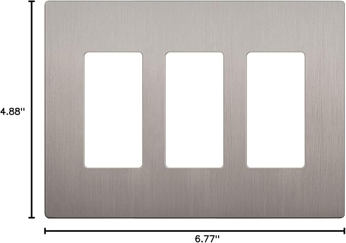 LIDER Brushed Finish Decorator Switch Cover, Screwless Wall Plate, Mid-Size 3-Gang 4.88" x 6.77", Unbreakable Polycarbonate Thermoplastic, UL Listed, LSWP-33M-BNK, Brushed Nickel