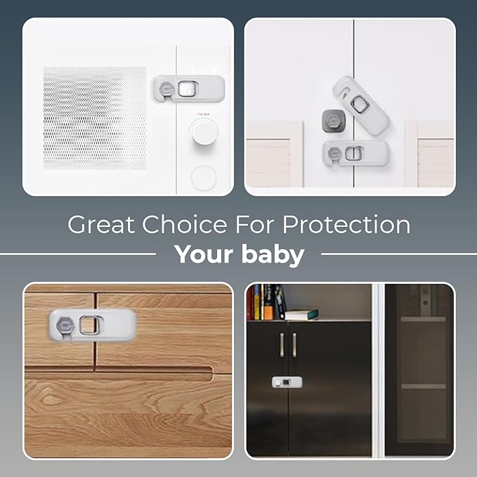 6-Pack Child Proof Refrigerator Lock, Cabinet Lock Baby Proofing, Fridge Locks for Kids with Self Adhesive Latches, Child Safety Locks for Doors, Drawers, Oven, Dishwasher, RV Refrigerator (Grey)