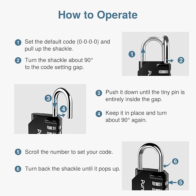 Puroma 2 Pack Combination Lock for Locker 4 Digit Outdoor Waterproof Padlock for School, Gym, Sports, Fence, Toolbox, Gate, Case, Outdoor, Hasp Storage, Cabinets (Blue & Black)