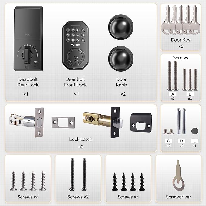 Keyless Entry Door Lock with 2 Knobs App Control Smart Locks for Front Door WiFi Door Lock Set Automatic Lock One Time Password Anti Peeping Password IP54, Black
