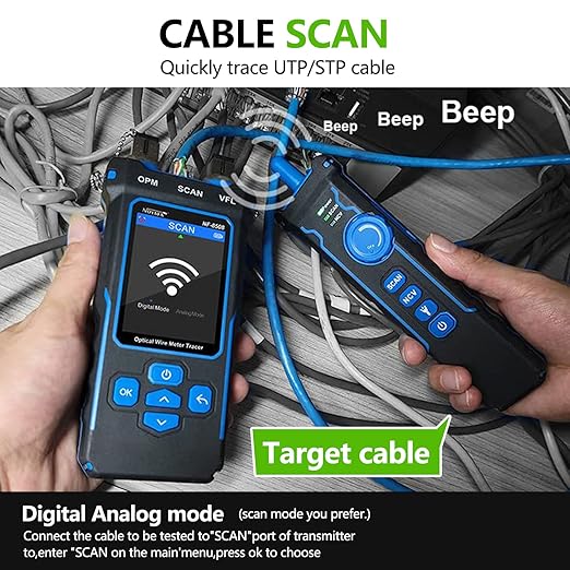 YILTION NF-8508 Network Cable Tester with Optical Power Meter VFL, RJ11 RJ45/PoE Tester/CAT5 CAT6/length Measurement, Telephone line Trace Meter with Headset, Network Tools