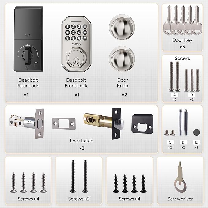 Keyless Entry Door Lock with 2 Knobs App Control Smart Locks for Front Door WiFi Door Lock Set Automatic Lock One Time Password Anti Peeping Password IP54, Satin Nickel
