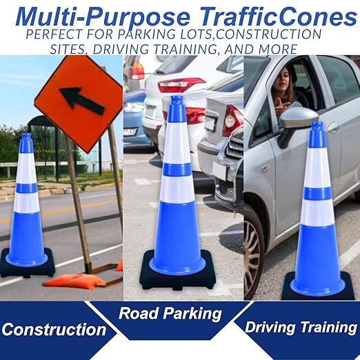 BESEA 6Pack 36” inch Traffic Cones Blue Road Parking Cones Construction Safety Cone Structurally Stable for Traffic Control(Blue Color)