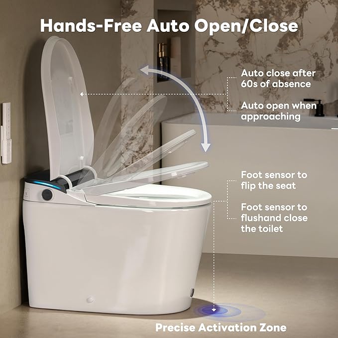 CANEST Smart Toilet with Bidet Built in, Foam Dispenser, 1000g MaP Flushing, Full-Area Seat Sensor, Auto Temperature Control Heated Seat, Auto Open/Close, Foot Sensor, Deodorization, Remote(FC-002SE)