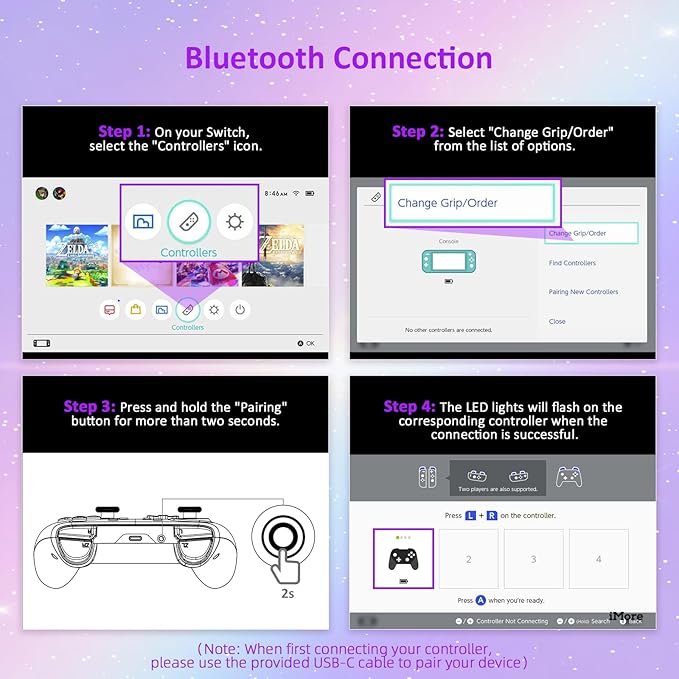 NexiGo Wireless Controller (No Deadzone) for Switch 2 and Switch, Bluetooth Controllers for Nintendo Switch with Vibration, Motion, Turbo and LED Light (Violet Unicorn)