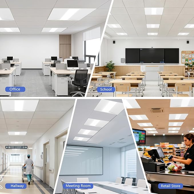 2x2 LED Troffer Light,20/W/25W/30W/35W/40W & 3000K/3500K/4000K/5000K Selectable,5200lm 0-10V Dimmable,ETL DLC Listed,100-277V,for Office & Warehouse 2 Pack