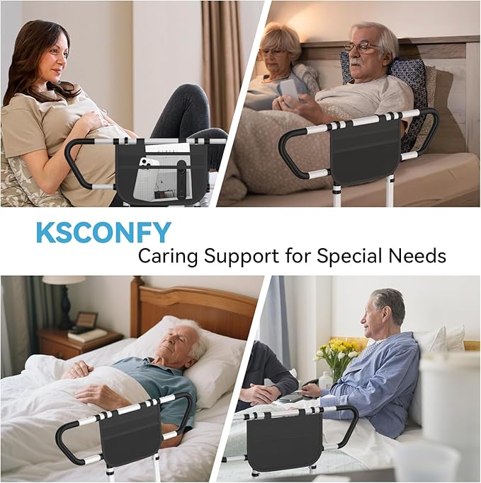 Bed Rails for Elderly Adults Safety - ASTM F3186-17 Certified 400lbs Capacity Adjustable Bed Assist Rail with Non-Slip Handles & Storage Bag, Fits Twin/Full/Queen/King Beds