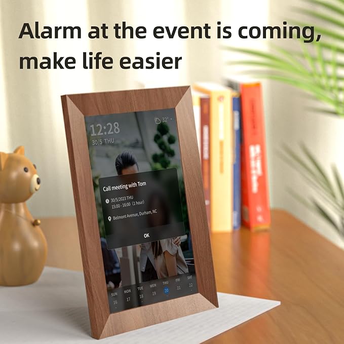 10.1 Inch Smart Wi-Fi Digital Calendar (Wood Grain) - Displays Your Photos, Wi-Fi Sync with Google Calendar, Wide Angle HD View