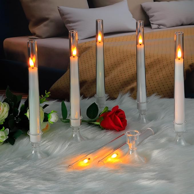Comenzar 12PC Flameless Taper Candles - LED Candles, Flickering Design with Base, Perfect for Home, Windows,Decoration,Weddings, Parties (White)
