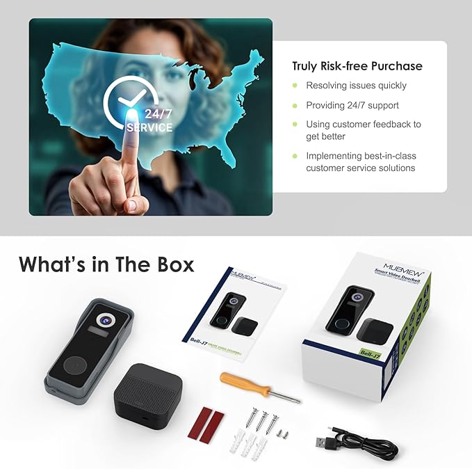 MUBVIEW Wireless Doorbell Camera with Chime, 2K Video Doorbell Wireless with Voice Changer, Motion Detection, Anti-Theft, Night Vision, 2-Way Audio, SD/Cloud Storage, No Subscription