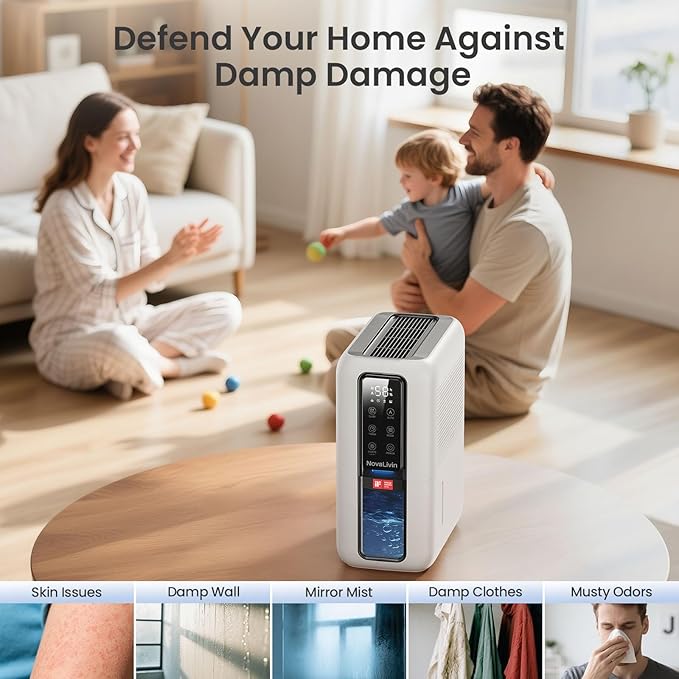Dehumidifiers for Bathroom with Moisture Absorber Bag Reusable, 68 OZ Water Tank Portable Quiet Dehumidifier for Bedroom with Auto Shut Off, 7 Colors LED Light for Home, RV, Garage, apartment