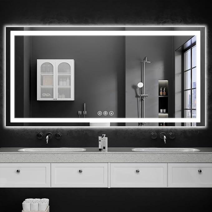36"x55" LED Bathroom Mirror with Lights, Dimmable,Anti-Fog,Bathroom Vanity Mirror for Wall, Backlit + Front Lit, Memory Function, Shatter-Proof,Tempered Glass