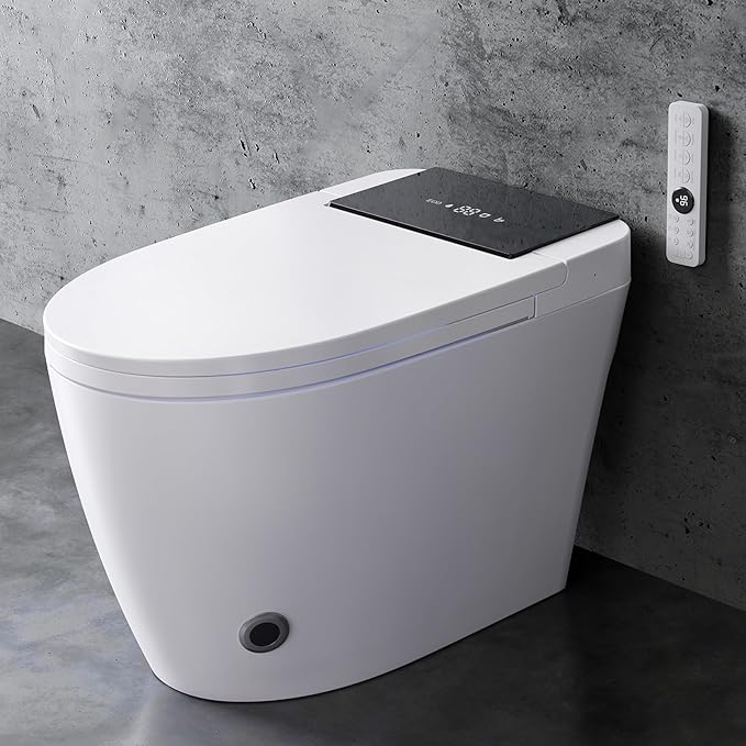 Smart Toilet with Built-In Bidet, Heated Seat & Dual Auto Flush, Foot Sensor, Tankless One-Piece Electric Toilet with Warm Water Wash, Air Dryer, LED Display & 1000g Powerful Flush, 1.28GPF