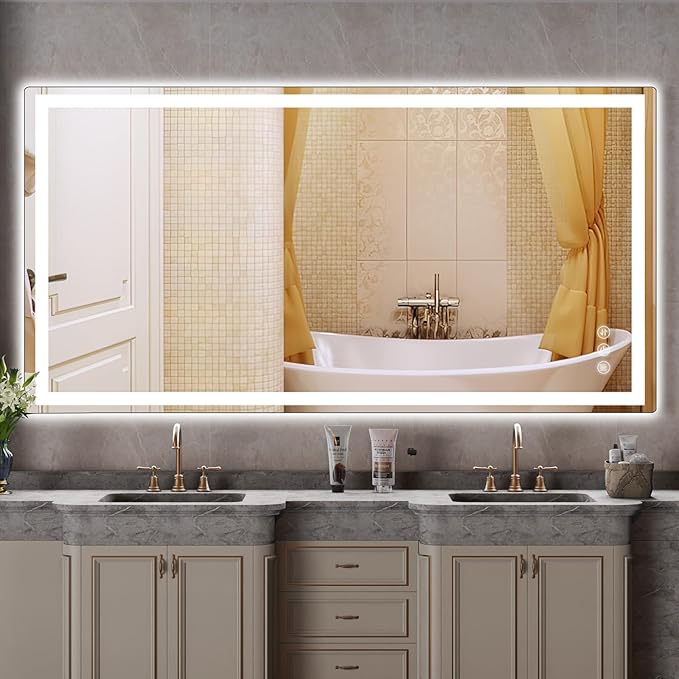 LED Mirror for Bathroom 36"x 72" with Frontlit and Backlit, Anti-Fog Mirror with Lights, Stepless 3 Colors Temperature & Dimmable Bathroom Mirror