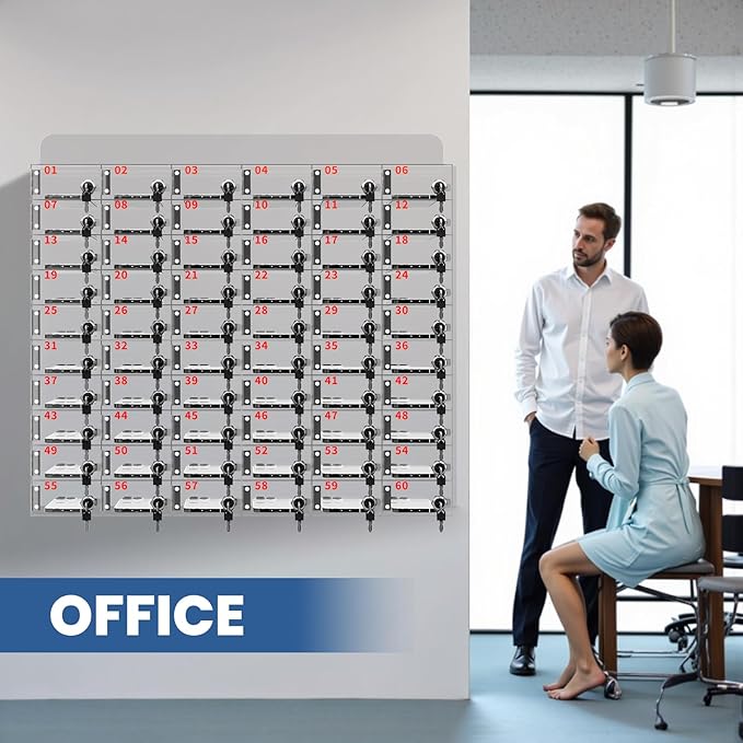 Cell Phone Locker 100 Slots, Wall-Mounted Cell Phone Lock Box with Keys, Acrylic Cell Phone Storage Locker for Employees Office Classroom Gym, Clear Cell Phone Locker Cabinet for Storage (60 Slots)