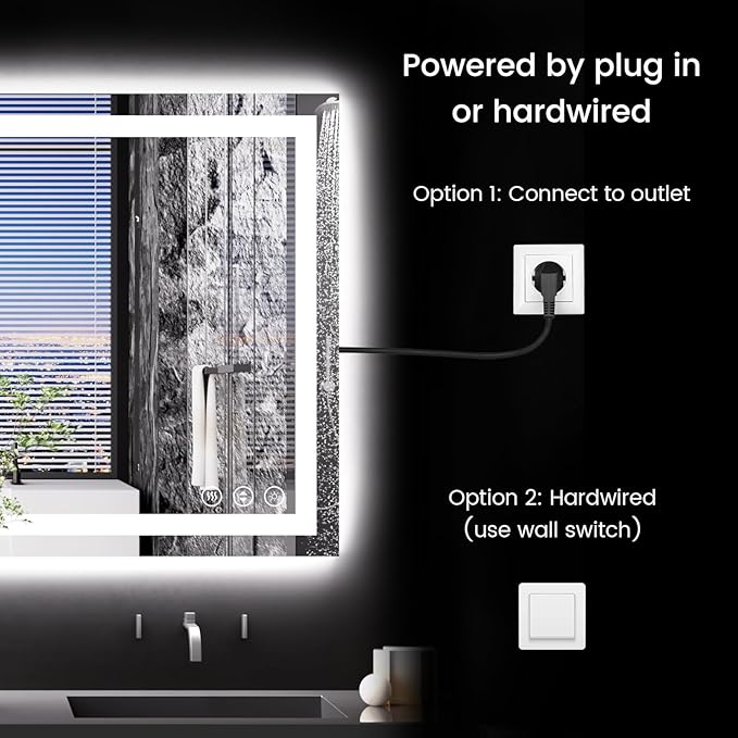 48X30 LED Bathroom Mirror with Lights, Anti-Fog, Backlit + Front Lit, Lighted Bathroom Vanity Mirror for Wall, Memory Function, Dimmable, Tempered Glass, Shatter-Proof