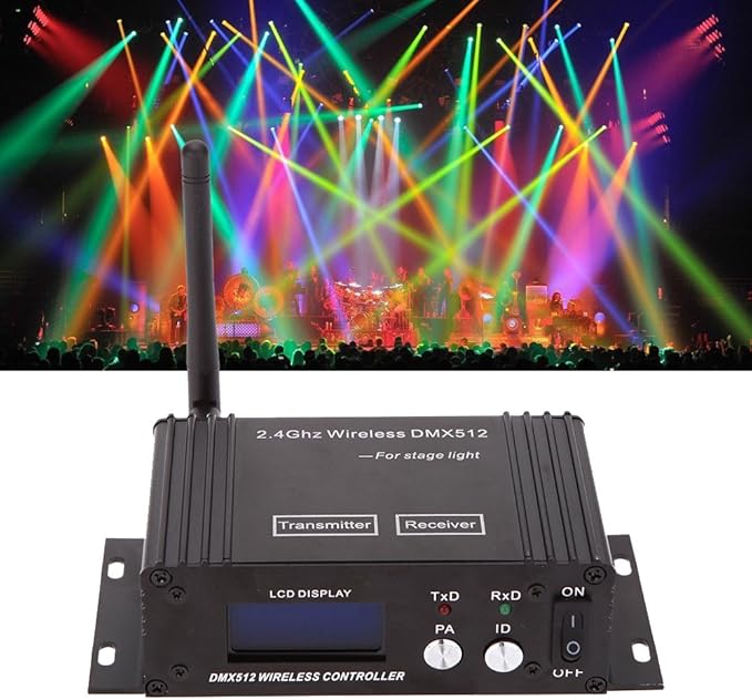 DMX512 Controller 2.4G Wireless Controller Transmitter Receiver LCD Display Power Adjustable Lighting Repeater Controller 16 Groups ID Coding for Party DJ Show Club Stage Disco Stage Light