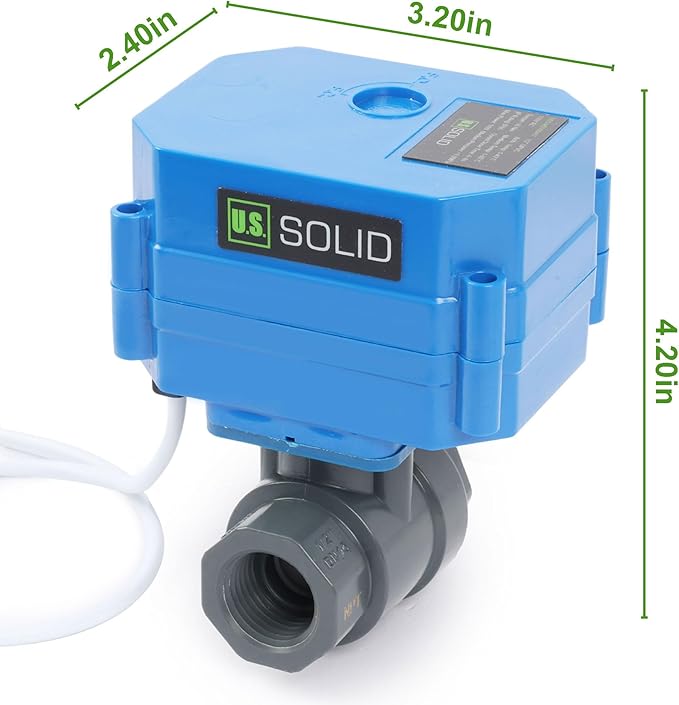 U.S. Solid 1/2" UPVC Motorized Ball Valve - Plastic Electrical Ball Valve with Standard Port, 2 Wire Auto Return,110V AC, Normally Closed